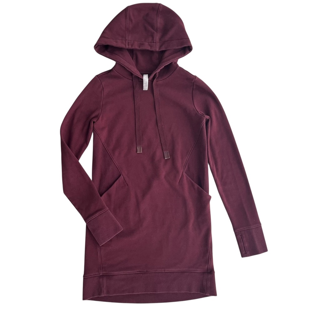 Athleta Womens Sz XXS Burgundy Triumph Hoodie Sweatshirt Dress Sporty Athleisure